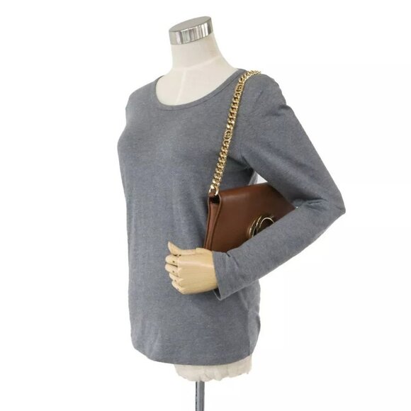 Auth GUCCI Shoulder Bag Brown Leather/Goldtone - Picture 1 of 16